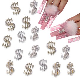 12Pcs Dollar Nail Charms 3D Silver Gold Nail Rhinestones Nail Charms Shiny Luxury Money Sign Design for Women Nail Decoration DIY Design Crystals Shiny Nail Gem Crystals Jewelry