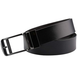 KYEYGWO Slide Ratchet Leather Belt for Men with Automatic Zipper Buckle, Click Dress Denim Strap Casual Belt, Black with black