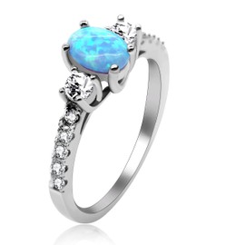 Uloveido 2.16g Oval Shape Simulated Blue Fire Opal Hollow Promise Rings for Her, 925 Sterling Silver Jewellery Gifts for Christmas Size T JZ104