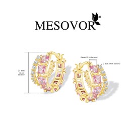 Mesovor Gold Zircon Double Hoop Earrings for Women, 14K Gold Plated Square Colored Cubic Zirconia Hoops Earrings Jewelry Gifts (Pink)