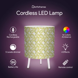 LED Desk Lamp - Bohemian Circles Gold Canvas Printed Table Light Comes with 16 Colors Light Bulb - 5 Level Dimmer - 4 Lighting Effects - Remote Control - Rechargeable. Made in The USA.