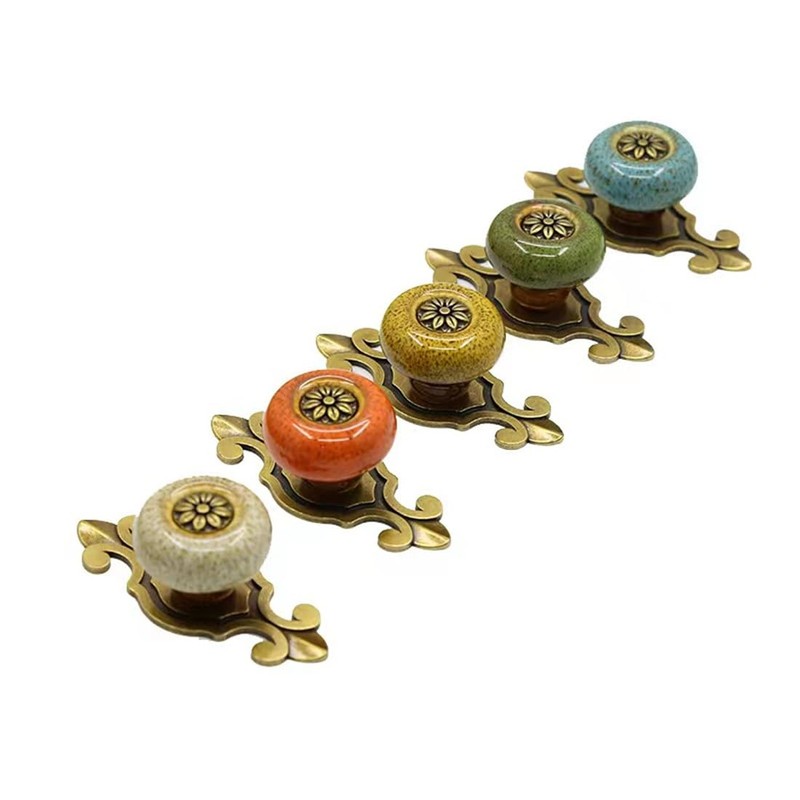 Wannianmu 5 Pack Retro Ceramic Knobs,Vintage Dresser Kitchen Petal Cabinet