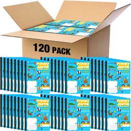 Watersay 120 Pcs Primary Composition Notebook K-2 with Picture Space Primary Journal Grades K-2 Animal Print 50 Sheet (100 Pages) Drawing and Writing Notebook for Preschool, 1st 2nd Grade (Blue Color)