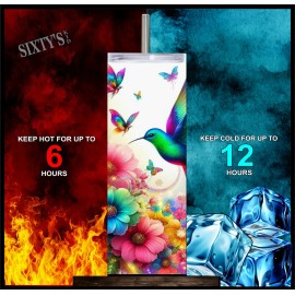 SixtysKid Hummingbird Floral - 20oz. Stainless Steel Tumbler w/SS straw+