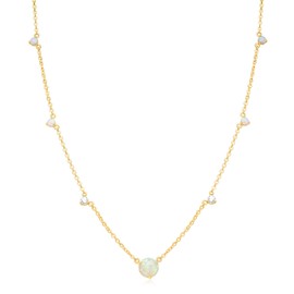 Mameloly 14K Gold Plated Station Necklaces for Women Dainty Tiny CZ Opal Necklace Pendant for Her