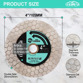 LEKOMESH 4 Inch/105MM Diamond Cutting Disc - Tile Saw Blade Cutting Wheel Double-Sided Diamond Discs for Cutting Grinding Porcelain Ceramic Tile Marble Granite Artificial Stone