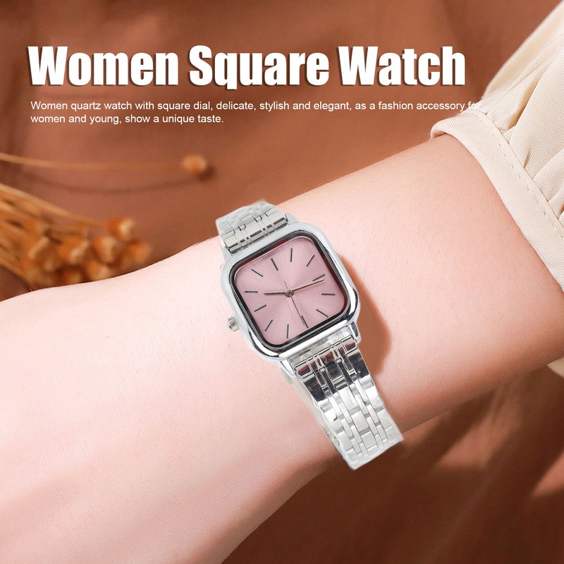 Women Quartz Watch Alloy Steel Strap Stylish Waterproof Ladies Square