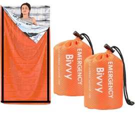 Deecam Emergency Sleeping Bag, 2 Pack Survival Bivy Sack Mylar Thermal Emergency Blanket Waterproof Lightweight Portable Shelter for Camping Gear Hiking Travel Outdoor Activities Backpacking