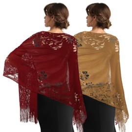 Yetuab 2PCS Shawl,Shawls and Wraps,Shawl Wraps for Women Wedding,Pashmina Scarf,Shawls and Wraps for Evening Dresses,White Shawl for Women Dressy,Lace Shawl,Crochet Shawl,Fringe Shawl,1920s Shawl