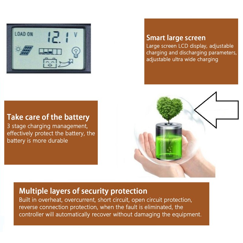 LCD Solar Charge Controller Solar Panel Controller Mobile Phone APP