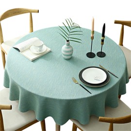 Fhberni Heavy Weight Round Tablecloth, Decorative Solid Color Table Cover, Cotton Linen Table Cloth for Kitchen Dining Home Tabletop Decoration, Aqua, Round - 63"