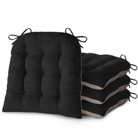 FlyGulls Chair Cushions for Dining Chairs Set of 4 Durable D-Shaped Seat Cushions with Non-Slip Backing Secure Ties Thick Cozy Seat Pad for Kitchen Dining Room Office(18x16.5x3in Black)
