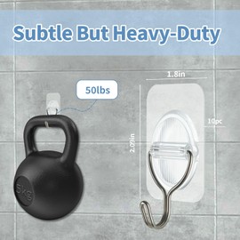 Adhesive Wall Hooks No Damage, Stick On Hooks for Hanging 10 Pack - Transparent Stainless Steel 5KG Heavy Duty, Waterproof Removable (3.5x5.3cm) Kitchen Bathroom Office, Ganchos para Pared