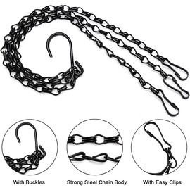 Hanging Basket Replacement Chain for Flower Pots – Approx. 16-Inch Metal Hanger with 3-Point or 4-Point Hooks in Silver or Black
