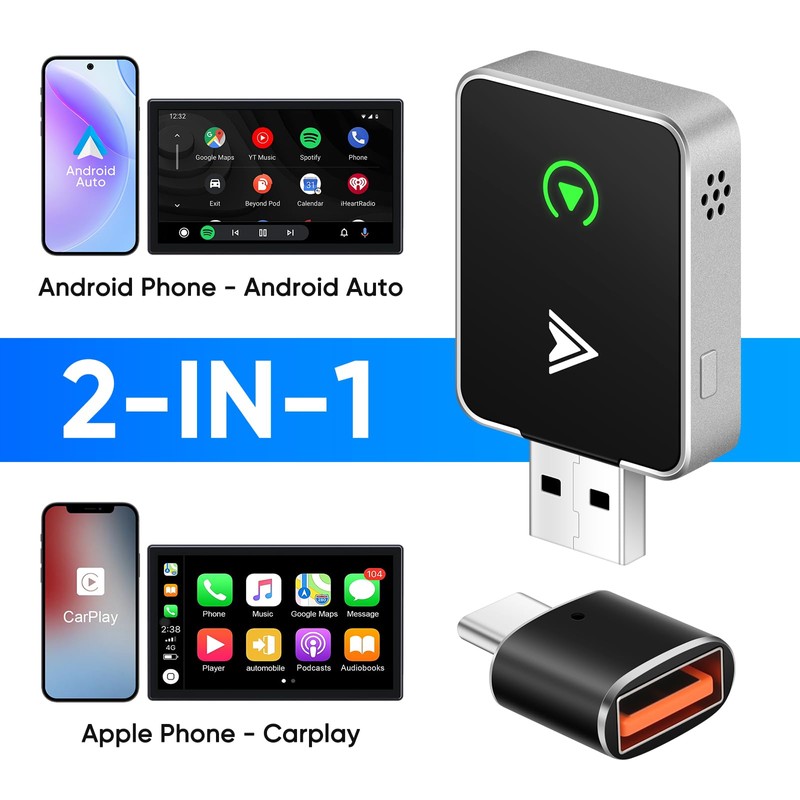 Upgraded Wireless CarPlay Adapter, 2-in-1 Mini Size CarPlay & Android