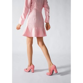 Women's Mary Jane Heels Closed Toe Chunky Heel Round Toe Block High Heel Pumps Suede Pink US 9.5