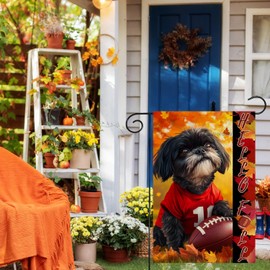 Wordatu Welcome Hello Fall Black Shih Tzu Garden Flag Autumn Rugby Flag 12x18 Inch Double Sided Vertical Burlap Farmhouse Yard Flag Holiday Outdoor Decor (290)