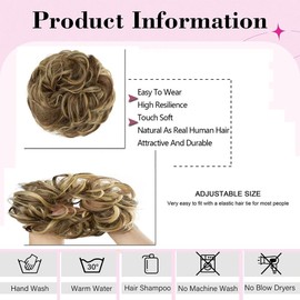 Messy Bun Hairpieces with Elastic Band, Large Bun Hairpiece Hair Scrunchie with Curly Hair, Synthetic Hair Extensions, Ponytail Hair (86H10# (Light Blonde Mixed Light Brown))