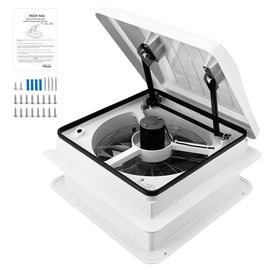 Pafessa 14” RV Roof Vent Fan w/LED Light - 4 Speed Reversible 12V Deluxe RV Electric Open Roof Vent, Touch On-Off, Speed Controls, Manual White Dome