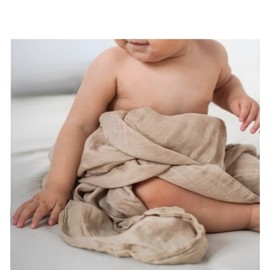 BEBICCO Set of 2 Baby Swaddles 120 x 120 cm Sand Beige Pure White Organic Cotton Bamboo Swaddle Blanket: Soft, Lightweight, Breathable, Versatile