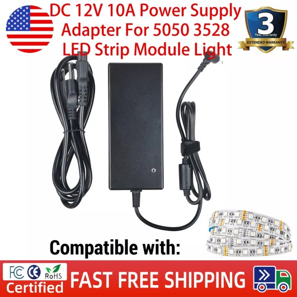 For LED Strip DC 12V 10A Power Supply Adapter For