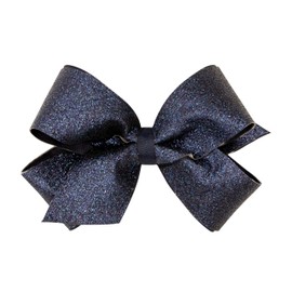 Wee Ones Girls' Glitter Vinyl Hair Bow with Grosgrain Underlay and Plain Wrap Center on WeeStay No-Slip Hair Clip, Medium, Navy