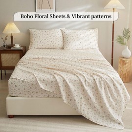 Pink Floral Sheet Full Size Bed Sheets Set White - 4 Piece Extra Deep Pocket Full Pink Floral Bed Sheets - Cooling Soft Sheet & Pillowcase Sets Full Size,Floral Bed Sheet Set
