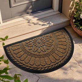 Mibao Front Door Mat Indoor Outdoor Entrance, Semicircular Entrance Mat, Half Round Waterproof Non-Slip Durable Rubber Doormat, Low Profile Heavy Duty Doormat for Garage, Patio, 30" x 18", Brown