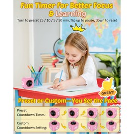 Pomodoro Timer Cube Visual Productivity Flip Timer for Kids Classroom Desk, 5/10/25/50min& Custom Countdown, Silent&Sound Mode Digital Cube for ADHD Study Work School Game Kitchen (Pink)