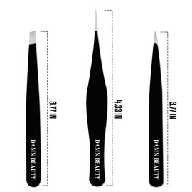 3 Pcs Professional Stainless Steel Tweezers Set for Men and Women, Precision for Facial Hair, Eyebrow Plucker and Ingrown Hair Removal (Black)