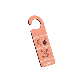 'Knock Knock Who's There? Go Away I'm Sleeping' Door Handle Hanger - Funny Novelty Room Sign(doorh-kf23-knockknock)