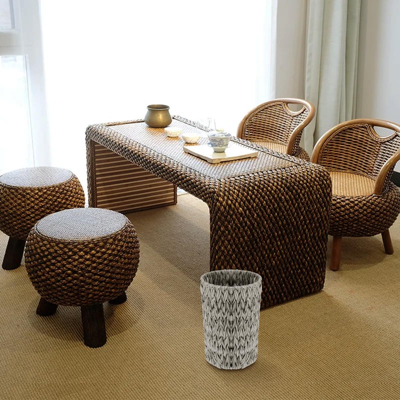Wicker Trash Can Woven Water Hyacinth Wicker Waste Basket Small