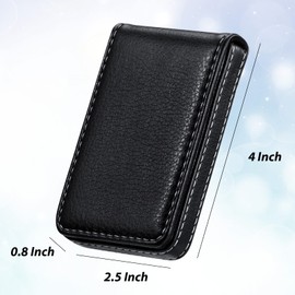 Outus 2 Pieces Business Card Holder, Business Card Wallet PU Leather Business Card Case Pocket Business Name Card Holder with Magnetic Shut Credit Card ID Case/Wallet (Black, Blue)