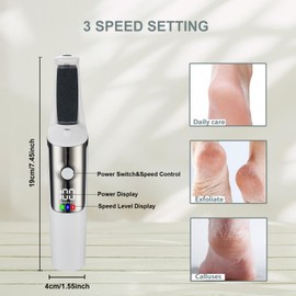 Electric Foot File for Hard Skin Remover Feet, 3 Interchangeable Heads (Coarse/Medium/Fine) for Cracked Heels & Dead Skin, Waterproof Electric Foot File Pedicure Tool with LED Display & USB Charging