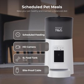 Penthouse Paws Smart WiFi Automatic Cat & Dog Feeder with Camera, 6L - Easy Clean, App Control, Remote Schedule Meals, Timed Automatic Pet Feeder, Smart Cat Feeder Dry Food, Voice Record