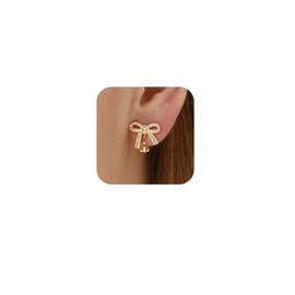 Gold Bow Earrings for Women 14K Gold Hypoallergenic Clip on Butterfly Stud Earrings for Prom