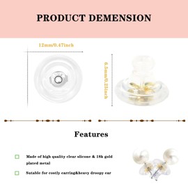 Orgrimmar 18K Gold Earring Backs Replacements 12PCS 18K White Gold Plated Hypoallergenic, Locking Earring Backs for Studs/Droopy Ears, 8mm (6Pcs Gold+6Pcs Sliver)