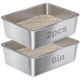 Nyutu Stainless Steel Litter Box - 17.5x13.6 Large Metal Cat Litter Box, Odor-Proof & Non-Stick Easy Clean, High Sided Tray/Catlitter Pan for Kitty/Kitten/Rabbit/Puppy (2 Pack)