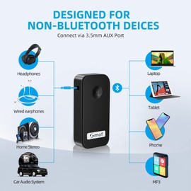 Smof Aux Bluetooth Adapter for Car,Bluetooth 5.0 Receiver/Portable Hands-Free Call/Car Stereo Music/Noise Cancelling/Wireless Audio Adapter with Microphone for Home,Black
