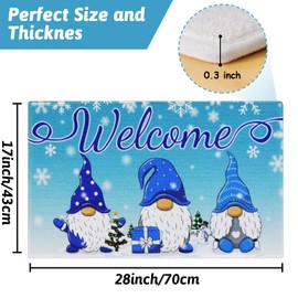 OBUSATT Winter Door Mats 28×17inch Floor Mats with Non Slip PVC Backing,Washable Gnome Blue Christmas Holiday Mat for Front Door Home Kitchen Bathroom Living Room Indoor Outdoor