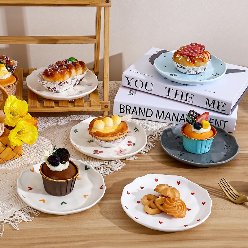 Koythin Ceramic Dessert Plates, Cute Fruits Dinner Plate, Printed Flowers