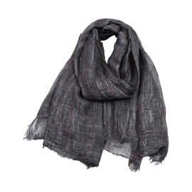 Kangqifen Unisex Soft Plaid Scarf Cotton Linen Check Large Scarves for Summer or Winter Black