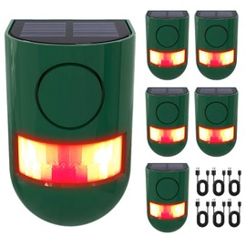 ChunHee Solar Motion Sensor Alarm Outdoor 4 Working Mode Motion Activated Alarm 129dB Loud Sound Noise Maker IP65 Waterproof Motion Detector with Strobe Light for Yard Farm Garden 6PC