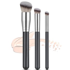 Rytrre Foundation Contour Brush for Liquid Makeup, Professional Kabuki Brushes, Under Eye Nose Contour Brush for Blending Liquid Cream Flawless Powder Cosmetics Buffing Stippling Concealer (Collection 3Pcs)