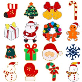 MTLEE 16 Pcs Christmas Brooch Pin Set Xmas Brooch Button Christmas Lapel Pin Christmas Tree Snowman Snowflake Santa Bell Xmas Element Jewelry Enamel Pin Badge for Women Clothes Bag Backpack, 16 Styles