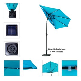 FLAME&SHADE 9 ft Half Outdoor Patio and Table Umbrella with Solar LED Lights and Tilt - Aqua Blue