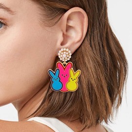 Aksod Easter Earrings Colorful Rabbit Bunny Egg Earrings Dangle Funny Dripping Oil Festival Earring for Women (Style D)