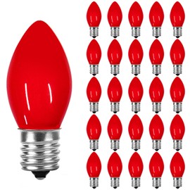 PASUTO Waterproof UL Certified Red Replacement Bulbs Christmas Tree Light Bulbs for Indoor and Outdoor Decoration with 25 Pack, C7/E12 Base, 5 Watt