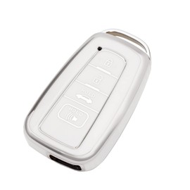 OFFCURVE for Toyota Key Fob Cover Premium Soft TPU Car Key Case Key Holder Fit for 2018-2022 Toyota RAV4 Camry Corolla Avalon C-HR Prius GT86 Highlander Car Smart Key Accessories, White