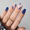 Square False Nails Short - 24Pcs Blue Daisy Flower Press